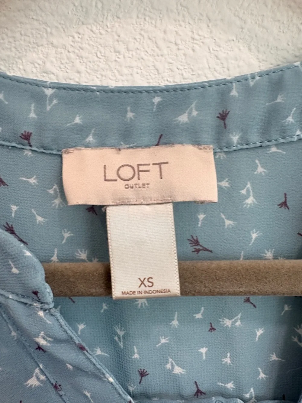 LOFT Dusty Blue Printed V-Neck Button-Front Blouse - Picture 2 of 7